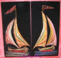 Image for String Art Sailboats-Yachts Black Velvet Vintage ca 1960s-1970s Arts & Crafts Pictures Set <b><span style='color:red'> *****PRIORITY MAIL SHIPPING INCLUDED – DOMESTIC ORDERS ONLY!***** </span></b><span style='color:purple'>