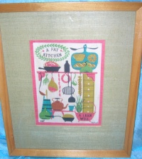 Image for Amish-Quakers Imagery “A Fat Kitchen, A Lean Will” Folk Art Saying Vintage Robert Darr Wert-by-Hand Shabby Chic Framed Linen Tea Towel Textile Picture <b><span style='color:red'> *****PRIORITY MAIL SHIPPING INCLUDED – DOMESTIC ORDERS ONLY!***** </span></b><span style='color:purple'>