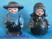 Image for Amish Husband & Wife Farmers Vintage Handpainted Blue & Black Lead or Cast Iron Metal Figural Salt & Pepper Shakers Set <b><span style='color:red'> *****1st CLASS SHIPPING INCLUDED – DOMESTIC ORDERS ONLY!***** </span></b><span style='color:purple'