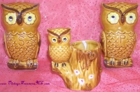 Image for Owl Salt & Pepper Shakers & Toothpicks Holder/Flower Posy/Miniature Planter Vintage Japan Ceramic 3-Piece Tableware Set <b><span style='color:red'> *****PRIORITY MAIL SHIPPING INCLUDED – DOMESTIC ORDERS ONLY!***** </span></b><span style='color:purple'>