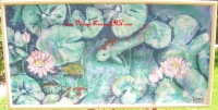 Image for Lee Reynolds “Koi Fish Swimming in Lotus Pond-Lily Pond” HUGE Vintage Framed Painting on Canvas <b><span style='color:red'> *****FED EX HOME DELIVERY SHIPPING INCLUDED – DOMESTIC ORDERS ONLY!*****