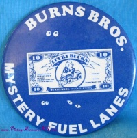 Image for Burns Bros. Truck Stations Mystery Fuel Lanes $10 Lucky Bucks Coupon Certificate Vintage 1970s Oversized Advertising Pinback Button <b><span style='color:red'> *****FIRST CLASS SHIPPING INCLUDED – DOMESTIC ORDERS ONLY!***** </span></b><span style='color:purple'>