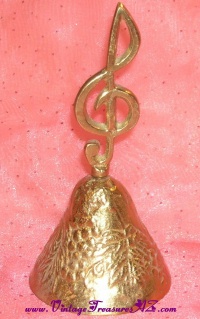 Image for Brass Bell with Musical Clef Note Symbol Finial Handle and Grapes & Leaves Embossed Decoration Vintage <b><span style='color:red'> *****PRIORITY MAIL SHIPPING INCLUDED – DOMESTIC ORDERS ONLY!***** </span></b><span style='color:purple'>