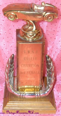 Image for V.W.N.J. Rallye Trophy Champion 3rd Female 1958 Vintage British/European Women’s Automobile Racing Award <b><span style='color:red'> *****PRIORITY MAIL SHIPPING INCLUDED – DOMESTIC ORDERS ONLY!***** </span></b><span style='color:purple'>